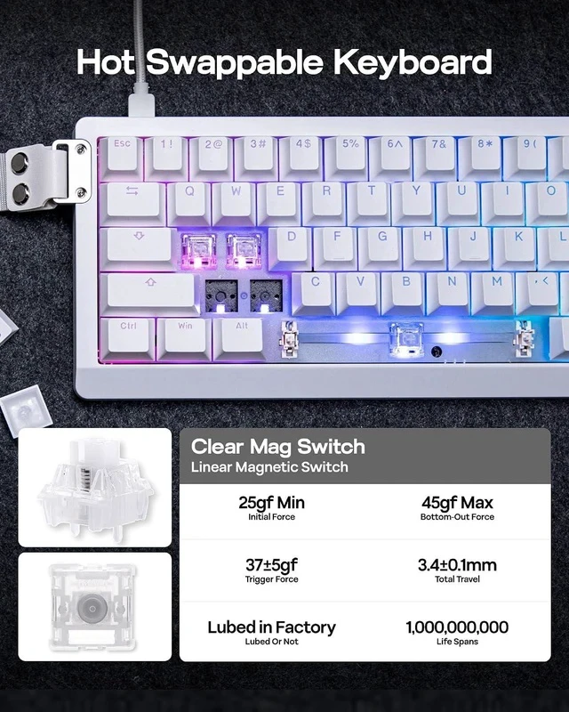 Alt view image 5 of 7 - HE68 Lite Hall Effect Gaming Keyboard, 8k Polling & 128K Scan Rate+Creamy Jade Magnetic Switches