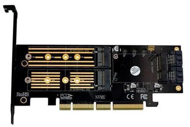 Main image of M.2 NVMe SSD NGFF mSATA to PCI-E X4/X8/X16 Raiser M Key B Key mSATA 3in1 PCI Express Riser Card mSATA SSD PCIE M.2 SATA Adapter