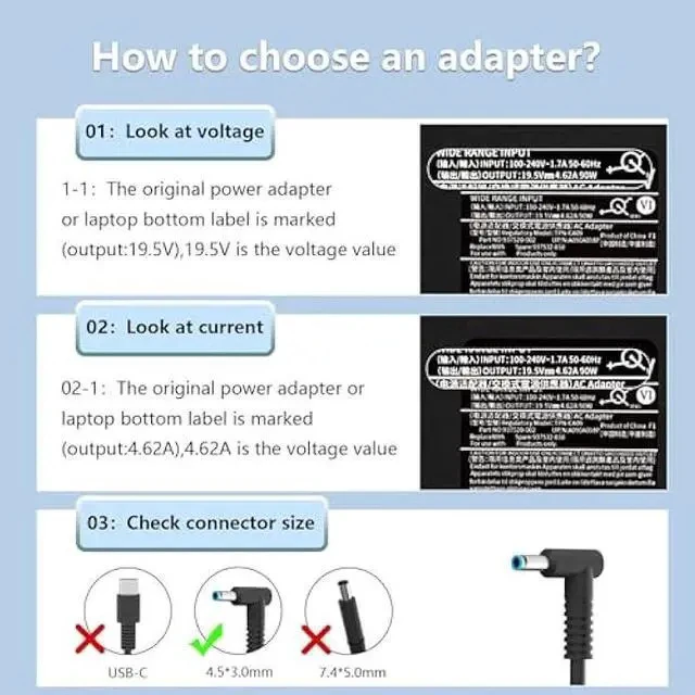 Alt view image 4 of 5 - 90W 19.5V 4.62A Laptop Charger L24008-001 Compatible with HP Pavilion 15 17 M4 Envy TouchSmart 14 15 17 17-j020us 937532-850 710413-001 937520-002 AC Adapter Power Supply Cord