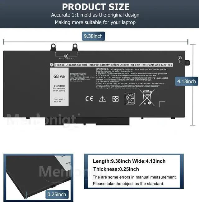 Alt view image 6 of 7 - New 68Wh 3HWPP Laptop Battery Replacement for Dell Latitude 5410 5401 5510 5501 5511 5411 Precision 3541 3551 Inspiron 17 7500/7506 2-in-1 Inspiron 7706 2-in-1 Fits 10X1J N2NLL 1VY7F 451-BCMN 15.2V