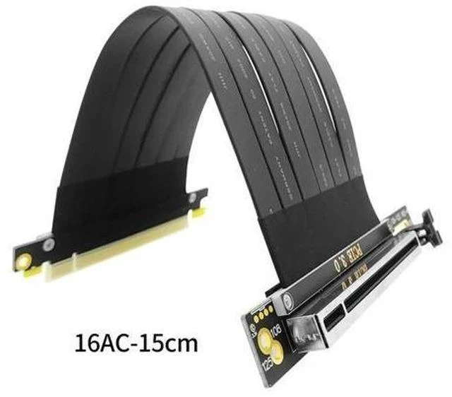 Main image of Full Speed PCI-e 3.0 16X PCIE X16 Graphics Card Extension Cable for GPU AI Server ATX ITX Chassis PC Case Compatible with NR200(Black 90 degree 15cm)