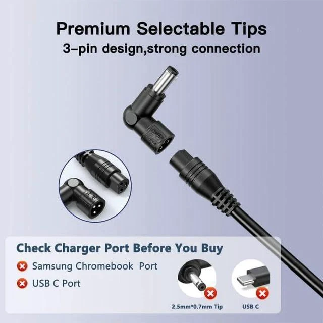 Alt view image 4 of 7 - 90W Universal Ac Laptop Charger Compatible with HP Toshiba Sony Fujitsu IBM Gateway Notebook Ultrabook Power Supply Cord with 16 Tips