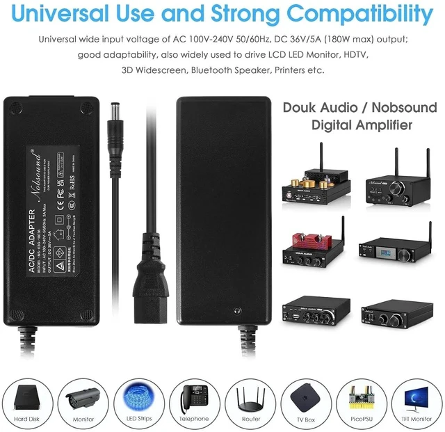 Alt view image 5 of 7 - 180W 36V/5A DC Power Supply Adapter Charger AC 100-240V Transformer