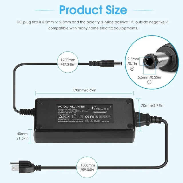 Alt view image 6 of 7 - 180W 36V/5A DC Power Supply Adapter Charger AC 100-240V Transformer