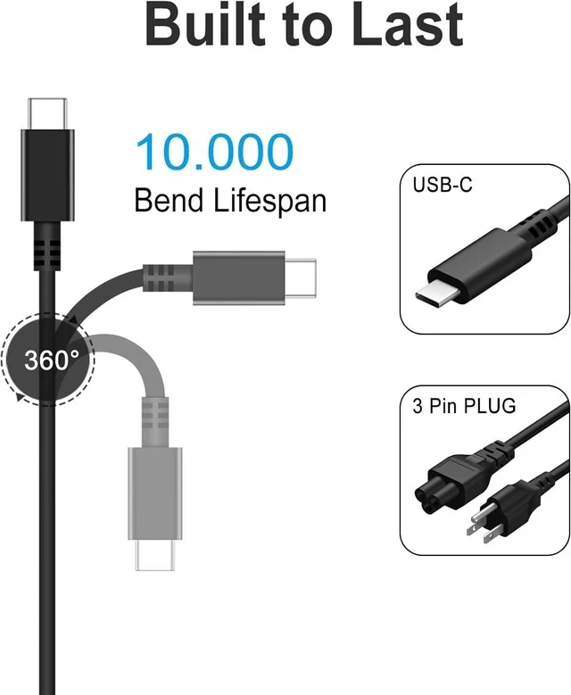 Alt view image 5 of 7 - Charger Compatible with Laptop Computer 65W 45W USB C Fast Power Adapter New Slim Chromebook Charger Type C Power Cord