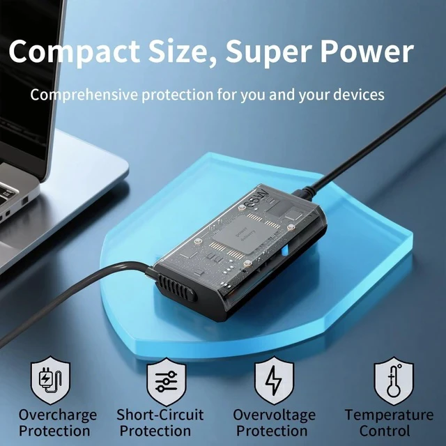 Alt view image 6 of 7 - New Slim 65W USB C Laptop Charger Compatible with Laptop and Thinkpad/Yoga/Chromebook USB Type C Power Adapter