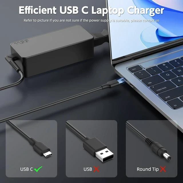 Alt view image 2 of 7 - 90W USB C Laptop Charger Compatible with Thinkpad/Yoga Chromebook/Latitude/XPS HP Google Type C Laptop Power Supply Cord