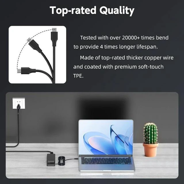 Alt view image 4 of 7 - 90W USB C Laptop Charger Compatible with Thinkpad/Yoga Chromebook/Latitude/XPS HP Google Type C Laptop Power Supply Cord