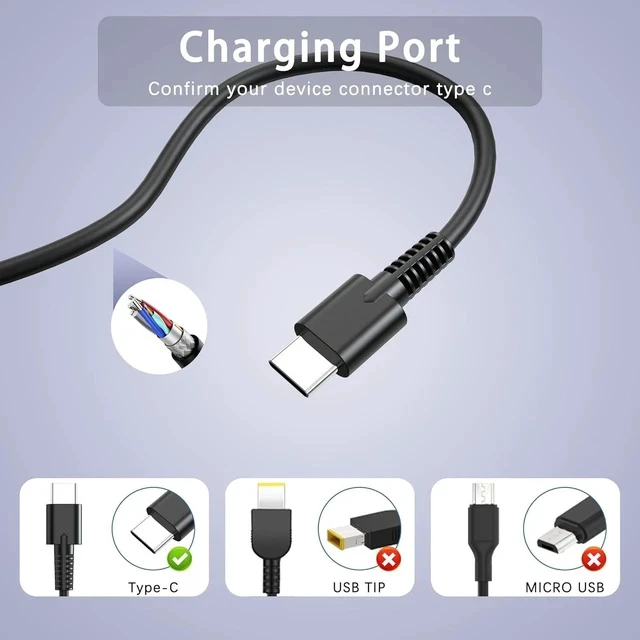 Alt view image 2 of 7 - 100W USB C Laptop Charger Universal Power Adapter Compatible with Mac Book Pro/Air 16 15 14 13 Inch and More Chromebook Type C Power Cord