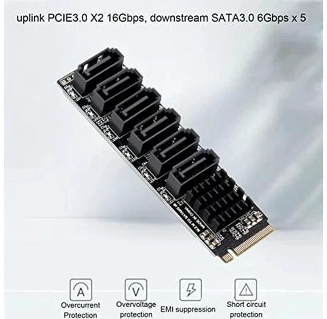 Alt view image 5 of 7 - PCIe Sata Expansion Card M.2 to SATA3.0 Adapter Card, 6Gbps High Speed Sata Expansion Card, ASM1166 M.2 PCIE to SATA Expansion Card with Smart Indicator, M.2 Sata Adapter