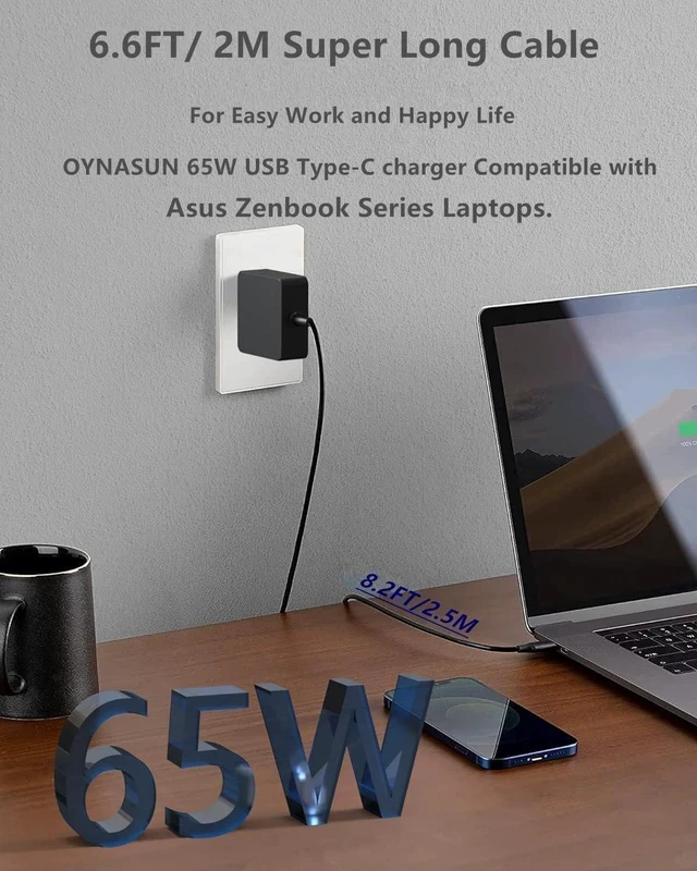 Alt view image 2 of 6 - 65W USB-C Laptop Charger Compatible with Zenbook Series Laptops.