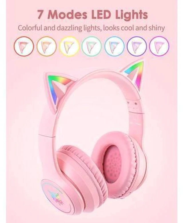 Alt view image 2 of 7 - ONITOON Cat Ear Bluetooth Headphones with Micphone for Kids & Adults, LED Light Up Wireless HI-FI Sound Quality, Over-Ear Headphones with Volume Control for iPhone/iPad/Laptop/PC(55H Play Time)