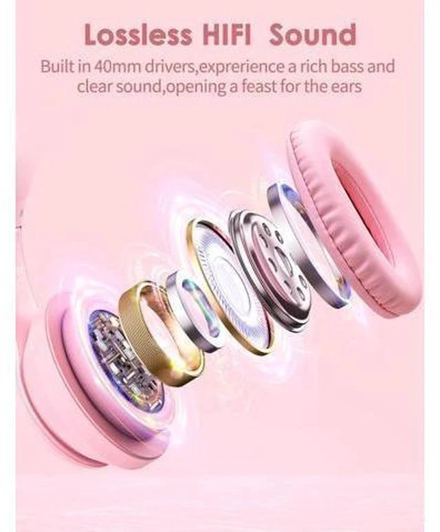 Alt view image 3 of 7 - ONITOON Cat Ear Bluetooth Headphones with Micphone for Kids & Adults, LED Light Up Wireless HI-FI Sound Quality, Over-Ear Headphones with Volume Control for iPhone/iPad/Laptop/PC(55H Play Time)