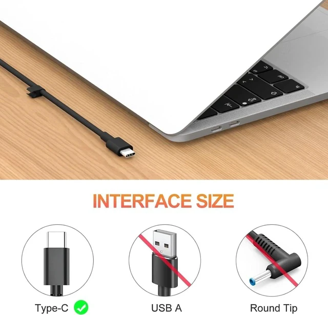 Alt view image 3 of 6 - 65W USB-C Laptop Charger for XPS 13 9250 9350 Latitude 5420 5520 5530 5430 5540 Inspiron 14 16 7420 7425 7620 2in1 Chromebook 3100 AC Adapter Power Cord Type c Laptop Charger