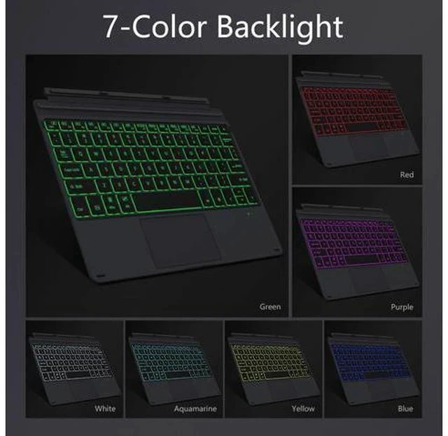 Alt view image 3 of 7 - MoKo Type Cover Fit Microsoft Surface Go 4 (2023)/ Go 3 (2021)/ Go 2 2020 / Go 2018, Slim Wireless Bluetooth Keyboard with Trackpad, 7-Color LED Backlit, Built-in Rechargeable Battery - Black