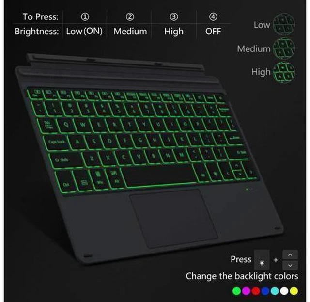 Alt view image 4 of 7 - MoKo Type Cover Fit Microsoft Surface Go 4 (2023)/ Go 3 (2021)/ Go 2 2020 / Go 2018, Slim Wireless Bluetooth Keyboard with Trackpad, 7-Color LED Backlit, Built-in Rechargeable Battery - Black