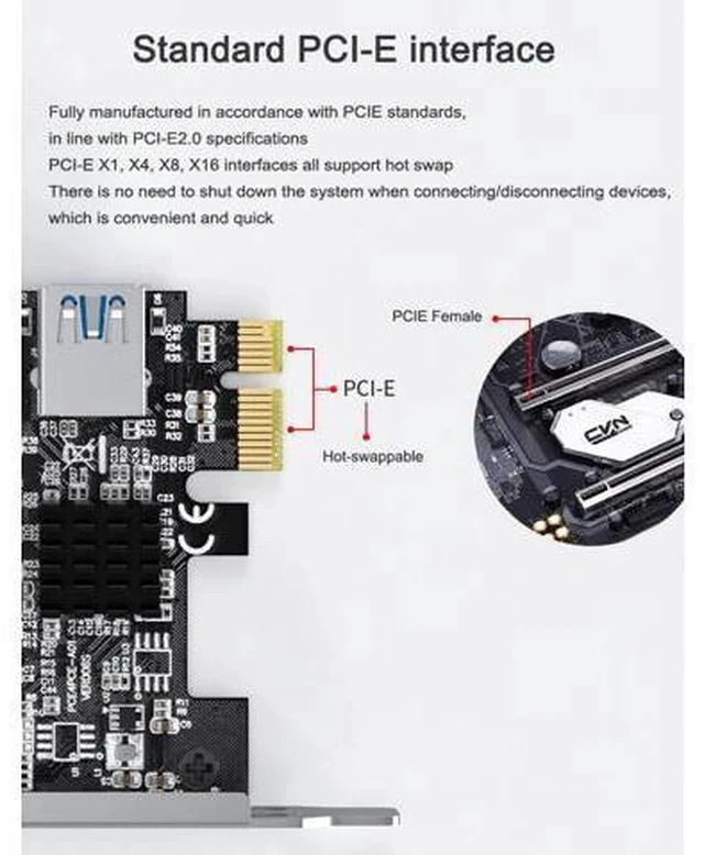 Alt view image 7 of 7 - PCI-e to 4 Ports USB 3.0 Adapter PCIe 1 to 4 PCI Express Riser Card PCI-E 1X 4X 6X 8X 16X Slots to External 4 PCI-e slot Adapter PCIe Port Multiplier Card for Bitcoin Miner