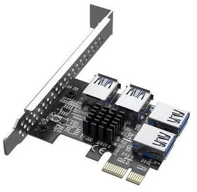 Main image of PCI-e to 4 Ports USB 3.0 Adapter PCIe 1 to 4 PCI Express Riser Card PCI-E 1X 4X 6X 8X 16X Slots to External 4 PCI-e slot Adapter PCIe Port Multiplier Card for Bitcoin Miner
