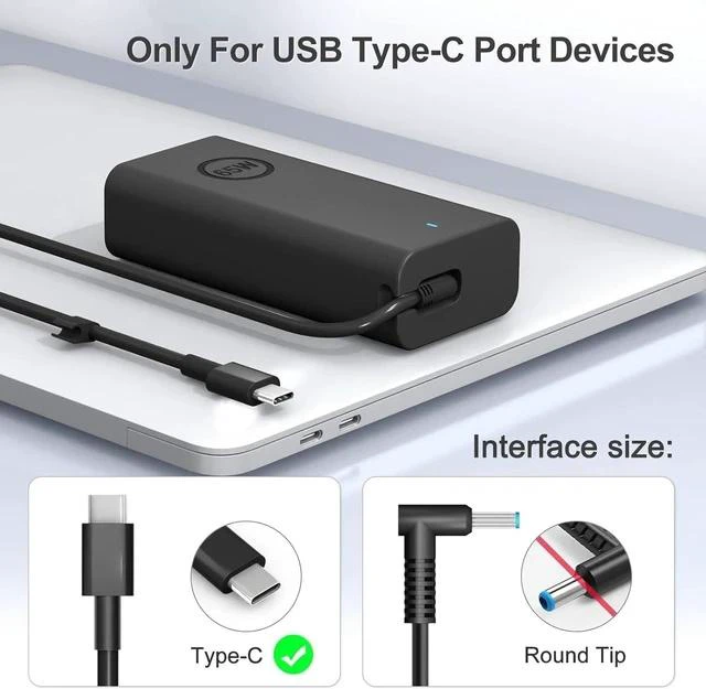 Alt view image 4 of 7 - 65W USB-C Compatible with Laptop Charger XPS 13 and Latitude Charger 3340 3440 3540 3550 5420 5430 5520 5320 5340 5440 5550 7440 7490 7640 7410 7310 2-in-1 9440 2in1 Laptop - Power Cord Included
