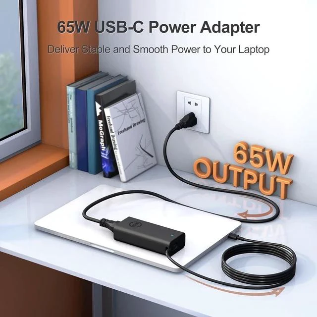 Alt view image 2 of 7 - 65W USB-C Compatible with Laptop Charger XPS 13 and Latitude Charger 3340 3440 3540 3550 5420 5430 5520 5320 5340 5440 5550 7440 7490 7640 7410 7310 2-in-1 9440 2in1 Laptop - Power Cord Included