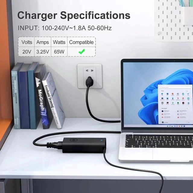 Alt view image 3 of 7 - 65W USB-C Compatible with Laptop Charger XPS 13 and Latitude Charger 3340 3440 3540 3550 5420 5430 5520 5320 5340 5440 5550 7440 7490 7640 7410 7310 2-in-1 9440 2in1 Laptop - Power Cord Included