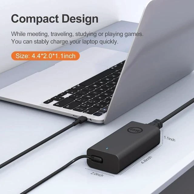 Alt view image 6 of 7 - 65W USB-C Compatible with Laptop Charger XPS 13 and Latitude Charger 3340 3440 3540 3550 5420 5430 5520 5320 5340 5440 5550 7440 7490 7640 7410 7310 2-in-1 9440 2in1 Laptop - Power Cord Included