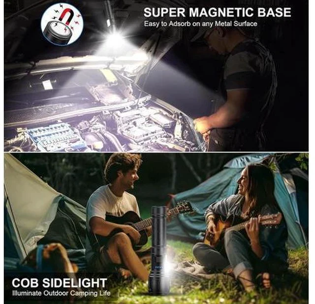 Alt view image 3 of 7 - Flashlights High Lumens Rechargeable - 100,000 Lumens Super Bright LED Magnetic Tactical Flashlight with Sidelight 8 Modes Waterproof Powerful Handheld Flash Light for Emergency Camping Home Car