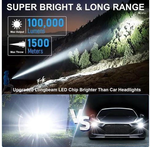 Alt view image 2 of 7 - Flashlights High Lumens Rechargeable - 100,000 Lumens Super Bright LED Magnetic Tactical Flashlight with Sidelight 8 Modes Waterproof Powerful Handheld Flash Light for Emergency Camping Home Car