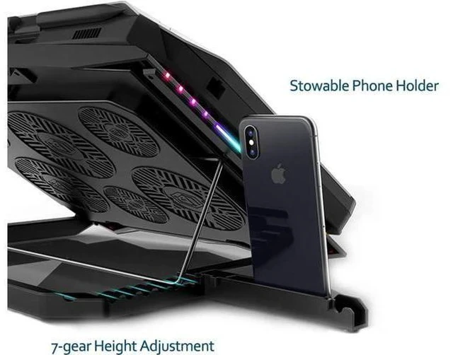 Alt view image 5 of 6 - MeFee RGB Laptop Cooling Pad for 15.6-21 Inch Professional Gaming Laptop Cooler with 6 Quiet Fans and Button Control, Pure Metal Panel Portable Cooler