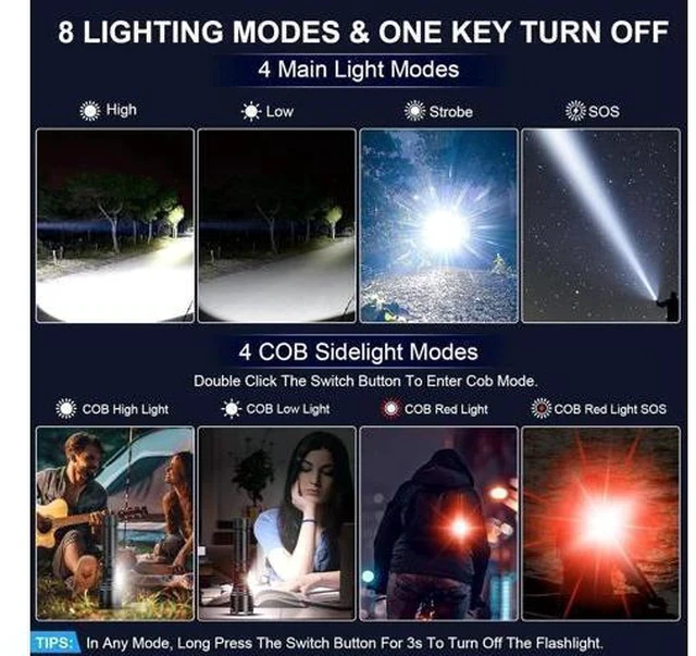 Alt view image 7 of 7 - Flashlights High Lumens Rechargeable - 100,000 Lumens Super Bright LED Magnetic Tactical Flashlight with Sidelight 8 Modes Waterproof Powerful Handheld Flash Light for Emergency Camping Home Car