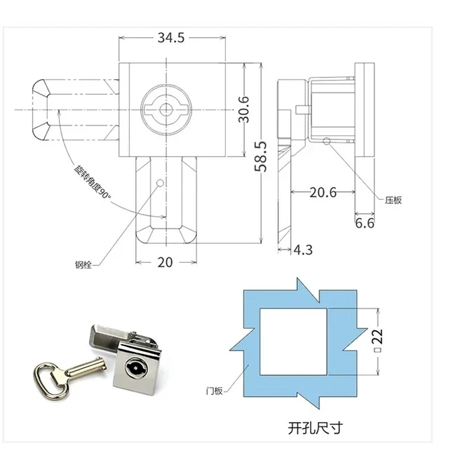 Alt view image 2 of 7 - Stainless Steel Tongue Lock Square Head Lock Box Door Lock Ship Lock Rittal Cabinet Small Square Sealed 1Pcs