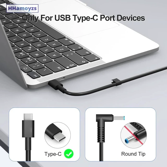 Alt view image 3 of 7 - 65W Laptop Charger USB C - Compatible with Latitude 5420/5520/7420/7430/7480/7490 & Inspiron 14/16/7620/2in1/XPS 13 LA65NM190