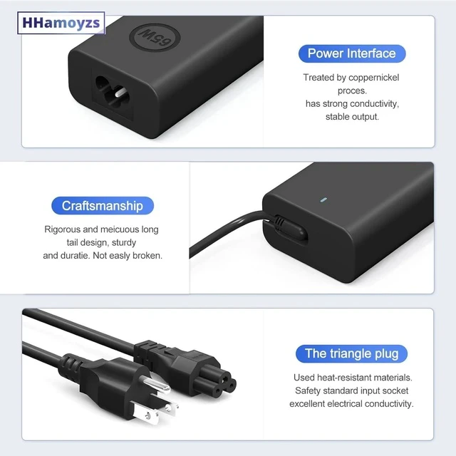 Alt view image 5 of 7 - 65W Laptop Charger USB C - Compatible with Latitude 5420/5520/7420/7430/7480/7490 & Inspiron 14/16/7620/2in1/XPS 13 LA65NM190
