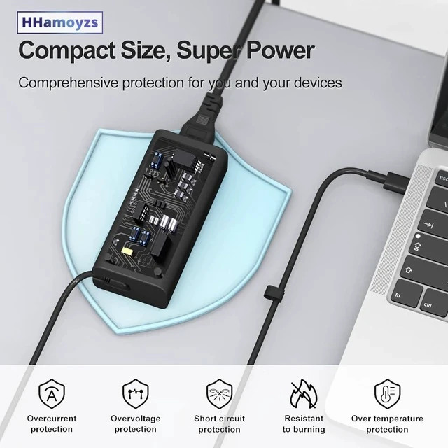 Alt view image 6 of 7 - 65W Laptop Charger USB C - Compatible with Latitude 5420/5520/7420/7430/7480/7490 & Inspiron 14/16/7620/2in1/XPS 13 LA65NM190