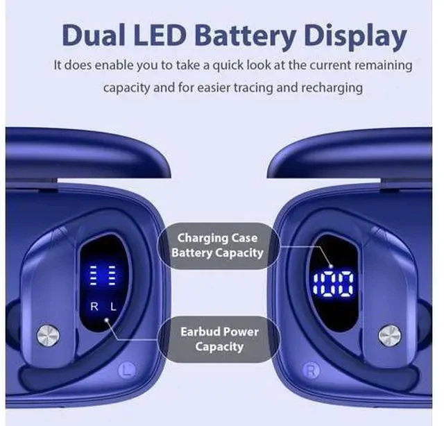 Alt view image 3 of 5 - bmani 2 Sets Wireless Earbuds Bluetooth Headphones 48hrs Play Back Sport Earphones with LED Display Over-Ear Buds with Earhooks Built-in Mic Headset for Workout Blue+Purple