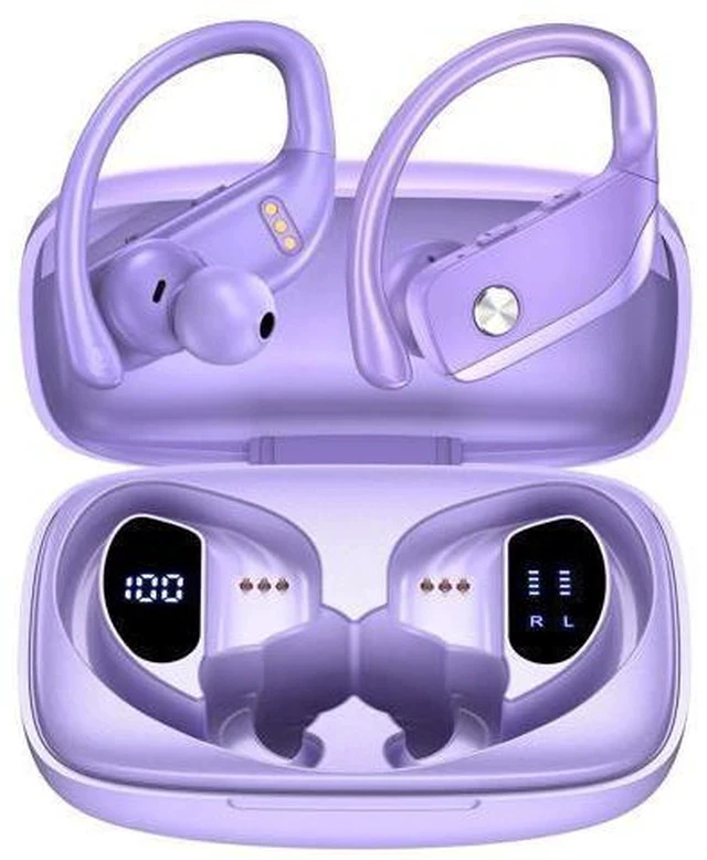Alt view image 5 of 5 - bmani 2 Sets Wireless Earbuds Bluetooth Headphones 48hrs Play Back Sport Earphones with LED Display Over-Ear Buds with Earhooks Built-in Mic Headset for Workout Blue+Purple