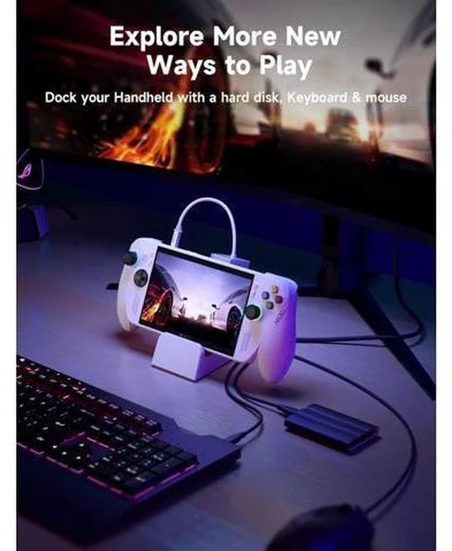 Alt view image 6 of 7 - Docking Station for ROG Xbox Ally X (2025)/ROG Ally X/ROG Ally/Steam Deck/Legion Go, 6-in-1 Dock with HDMI 4K@120Hz, Gigabit Ethernet, USB A & USB C 3.2 Gen 1, 100W Charging - HB0609 White