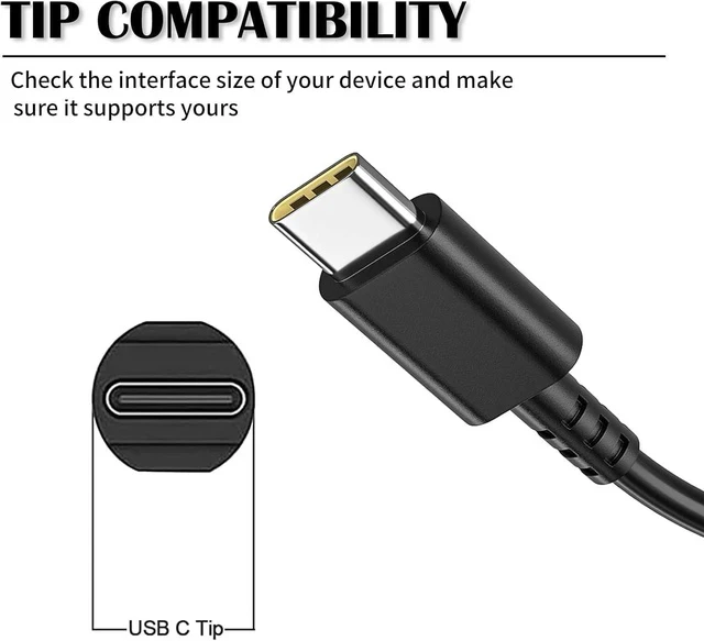 Alt view image 2 of 6 - 65W USB C Charger Compatible with Laptop Charger USB C Thinkpad T480 T480s T490 T580 T580s T14 E480 E580 X1 Yoga 7i Chromebook 300e Computer Type-C Adapter Power Cord