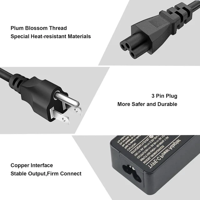 Alt view image 4 of 6 - 65W USB C Charger Compatible with Laptop Charger USB C Thinkpad T480 T480s T490 T580 T580s T14 E480 E580 X1 Yoga 7i Chromebook 300e Computer Type-C Adapter Power Cord