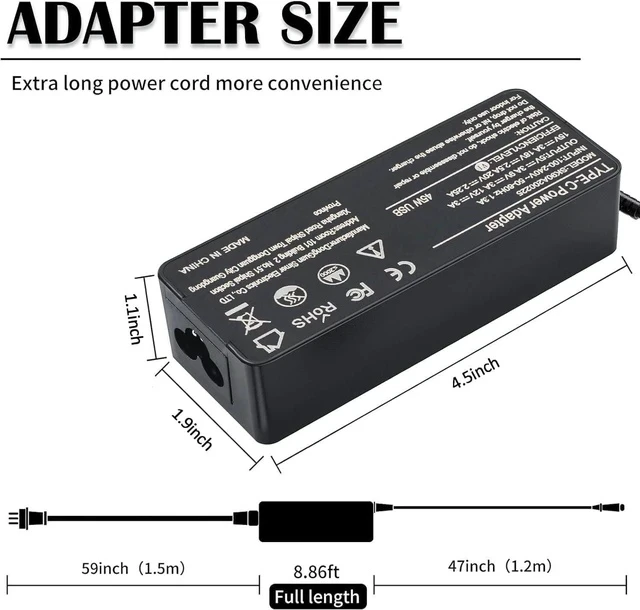 Alt view image 3 of 6 - 65W USB C Charger Compatible with Laptop Charger USB C Thinkpad T480 T480s T490 T580 T580s T14 E480 E580 X1 Yoga 7i Chromebook 300e Computer Type-C Adapter Power Cord