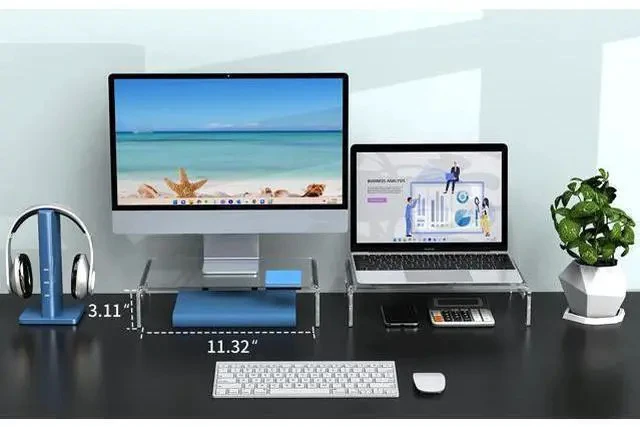 Alt view image 4 of 5 - Zimilar 2 Pack Monitor Stand Riser, Acrylic Monitor Stand for Computer, Laptop, Printer, Notebook, Premium Clear Laptop Stand Acrylic Monitor Riser for Home Office, Monitor Stands for 2 Monitors