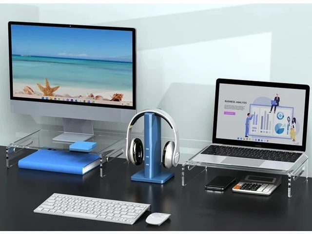 Alt view image 3 of 5 - Zimilar 2 Pack Monitor Stand Riser, Acrylic Monitor Stand for Computer, Laptop, Printer, Notebook, Premium Clear Laptop Stand Acrylic Monitor Riser for Home Office, Monitor Stands for 2 Monitors
