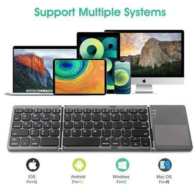 Alt view image 3 of 7 - Multi-Device Foldable Bluetooth Keyboard with Touchpad - Rechargeable Dual-Mode(2.4G+BTx2) Wireless Keyboard with Holder, Portable Ultra Slim Folding Keyboard for Android Windows iOS Mac OS