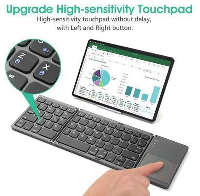 Alt view image 4 of 7 - Multi-Device Foldable Bluetooth Keyboard with Touchpad - Rechargeable Dual-Mode(2.4G+BTx2) Wireless Keyboard with Holder, Portable Ultra Slim Folding Keyboard for Android Windows iOS Mac OS