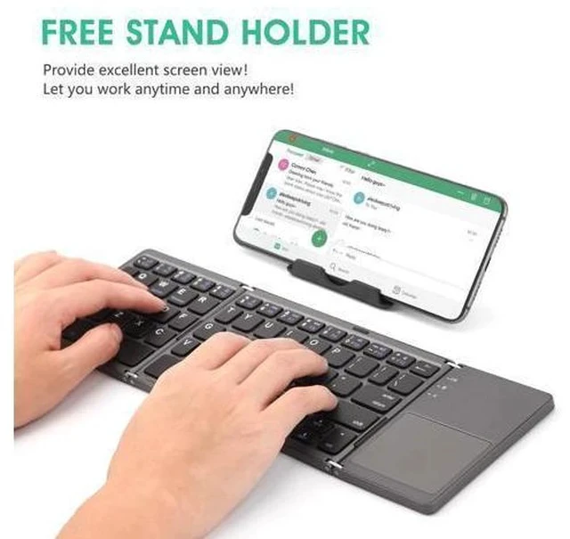 Alt view image 6 of 7 - Multi-Device Foldable Bluetooth Keyboard with Touchpad - Rechargeable Dual-Mode(2.4G+BTx2) Wireless Keyboard with Holder, Portable Ultra Slim Folding Keyboard for Android Windows iOS Mac OS