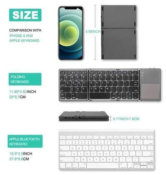 Alt view image 7 of 7 - Multi-Device Foldable Bluetooth Keyboard with Touchpad - Rechargeable Dual-Mode(2.4G+BTx2) Wireless Keyboard with Holder, Portable Ultra Slim Folding Keyboard for Android Windows iOS Mac OS