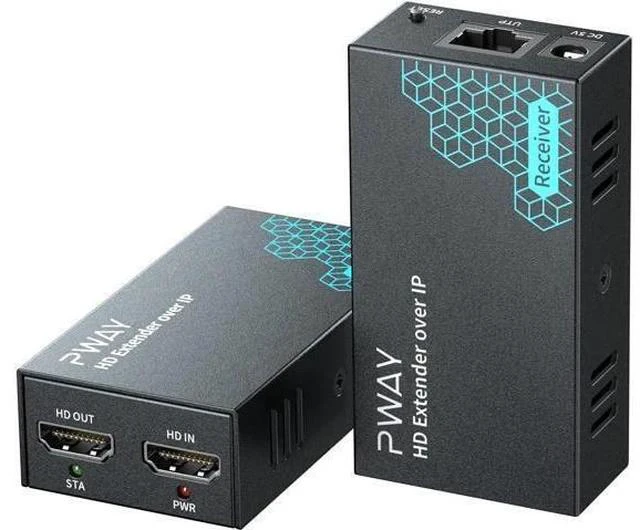 Main image of PWAY HDMI Extender 500ft Over Single Cat5e/6, One to Multiple Monitors by Ethernet Switch, Full HD 1080P@60Hz Video Extended