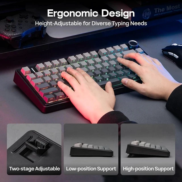 Alt view image 6 of 6 - x Aula F75 Gasket Mechanical Keyboard, 75% Wireless Hot Swappable Gaming Keyboard with Five-Layer Padding&Knob, BT/2.4GHz/USB-C, RGB (Black Gradient, LEOBOG Reaper Switch)
