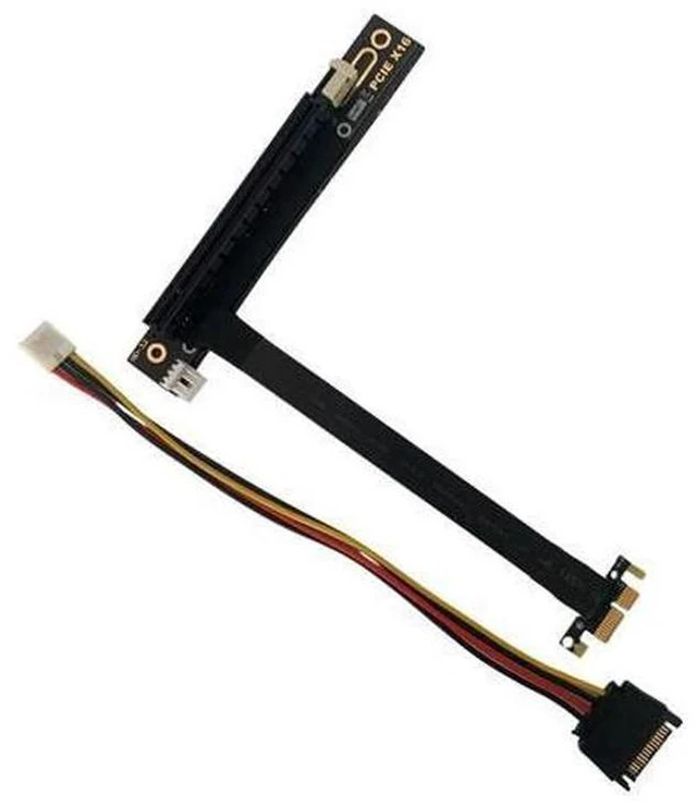 Main image of PCIE 3.0 X1 to X16 90 Degree Graphics Card Extension Cable 6P 4P Power Supply 8G/BPS for Motherboards Multiple GPU AI Server PC(4P Port w Power Cord)(20cm)