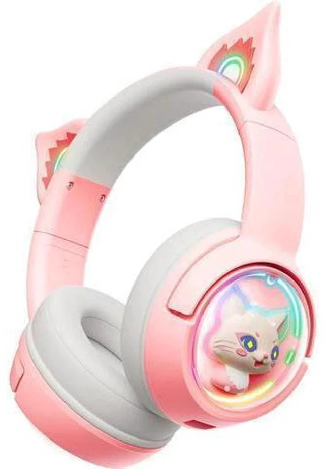 Main image of PHNIXGAM Cute Cat Bluetooth Headphones, Wireless & Wired Mode Headset with Mic, RGB LED Light, for Girls Women School Gaming, Compatible with Mobile Phones Tablet